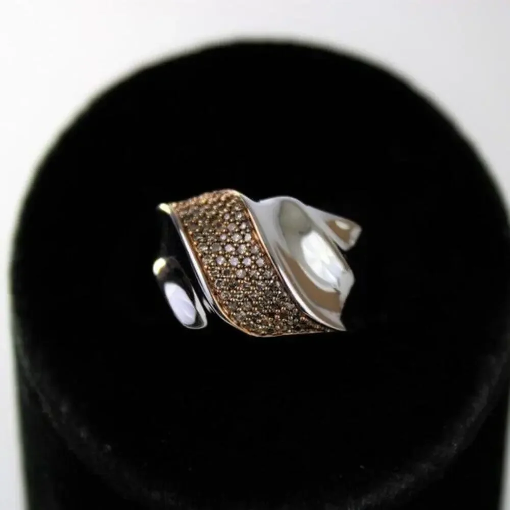 Affinity Pave Champagne 1/4ct Diamond Band Ring Size 6 Sterling Silver‎ 925 NEW
